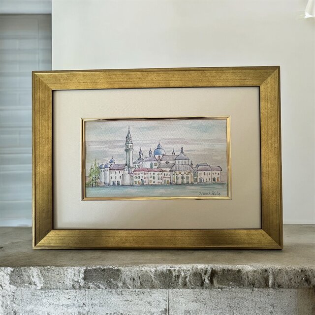水辺の教会(イタリア、ヴェネツィア、水彩画、原画、額付き) | iichi