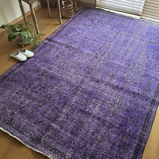 超大判167×253 パープルオーバーダイ ボタニカル トルコヴィンテージ