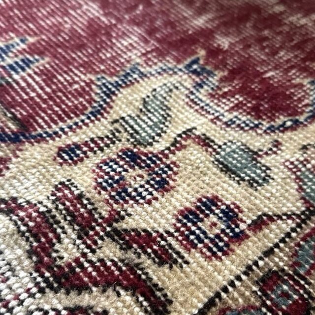 52×96 エンジ色 ボタニカル 擦れシャビー トルコヴィンテージラグ