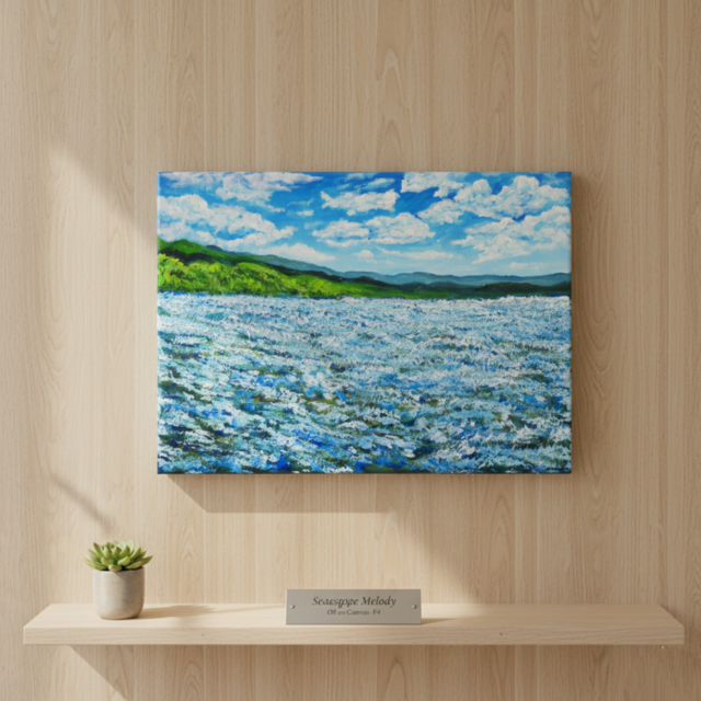油絵 原画【蒼天と青い花】空と花畑の風景画 絵画 油彩画 インテリア