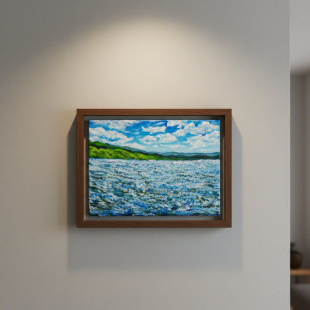 油絵 原画【蒼天と青い花】空と花畑の風景画 絵画 油彩画 インテリア