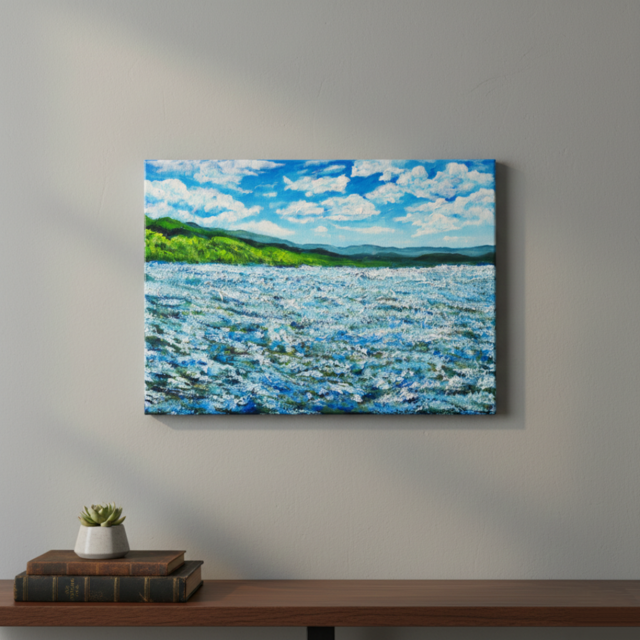 油絵 原画【蒼天と青い花】空と花畑の風景画 絵画 油彩画 インテリア