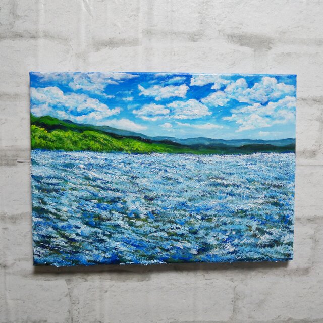 油絵 原画【蒼天と青い花】空と花畑の風景画 絵画 油彩画 インテリア