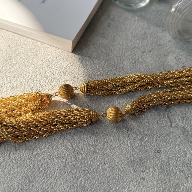 N314-ヴィンテージネックレス U.S.A. 1970's Gold Tone Multi-Drape