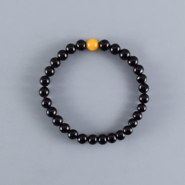 6mm 黒オニキス 蝋琥珀 ブレスレット 腕輪 数珠 京都 天然石 UDA228