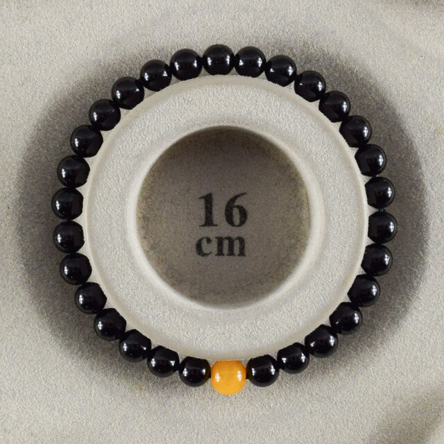 6mm 黒オニキス 蝋琥珀 ブレスレット 腕輪 数珠 京都 天然石 UDA228