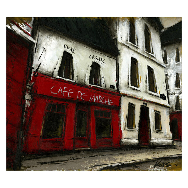 風景画 パリ 油絵「CAFE DE MARCHE」 | iichi 日々の暮らしを心地よく