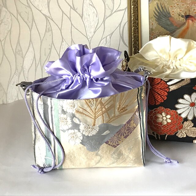 桜花文様 巾着ショルダー スマホポーチ スマホショルダー 和装バッグ