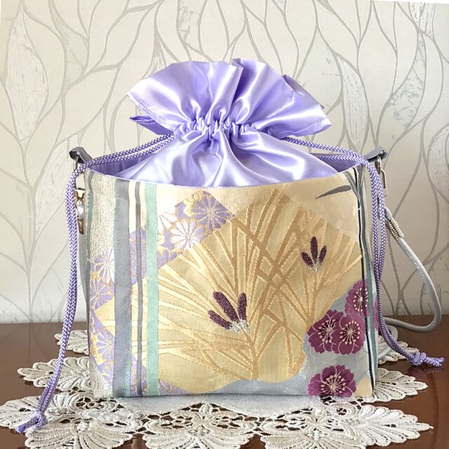 桜花文様 巾着ショルダー スマホポーチ スマホショルダー 和装バッグ