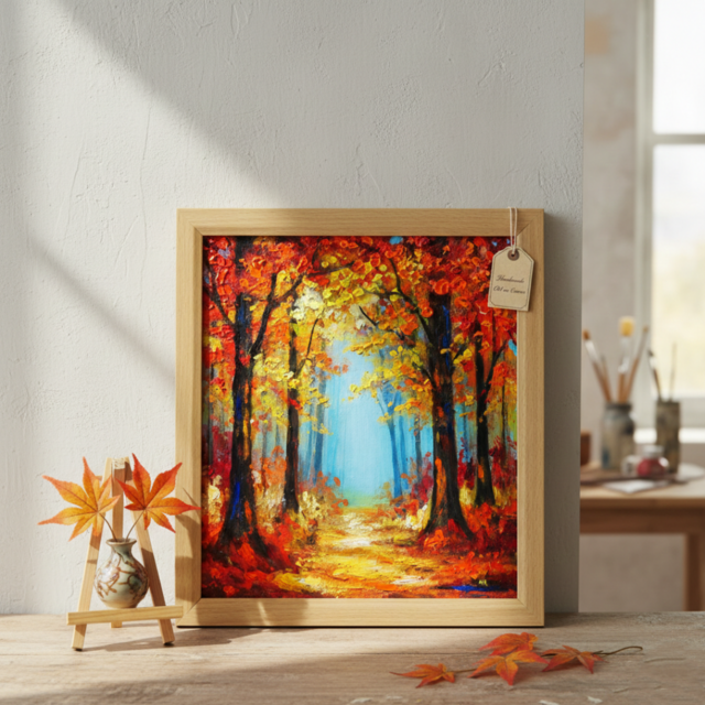 秋の贈り物｜油彩画 油絵「紅葉の回廊」壁掛け 絵画 インテリア アート