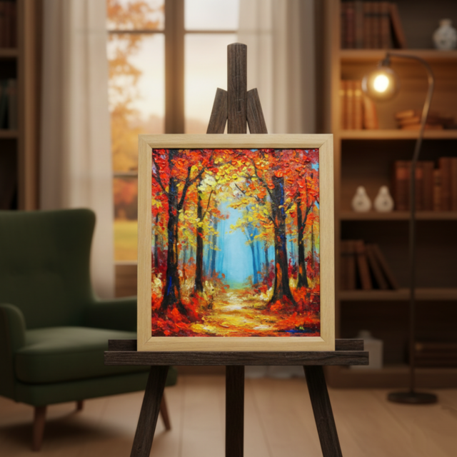 秋の贈り物｜油彩画 油絵「紅葉の回廊」壁掛け 絵画 インテリア アート