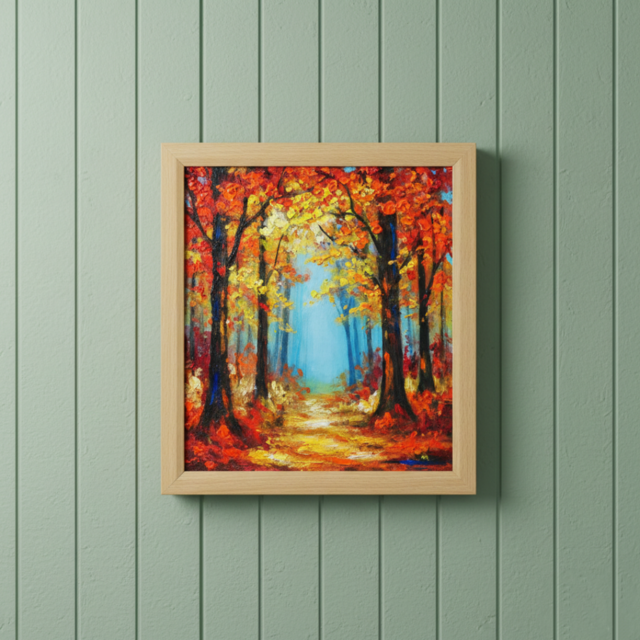 秋の贈り物｜油彩画 油絵「紅葉の回廊」壁掛け 絵画 インテリア アート