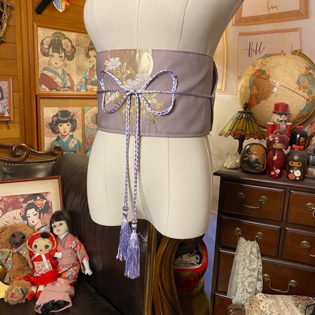 名古屋帯 リメイク サッシュベルト 飾り帯 和洋折衷 ハンドメイド L