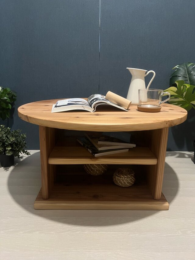 送料無料】 ローテーブル 丸形 70cm 杉 ナチュラル 棚付き | iichi 