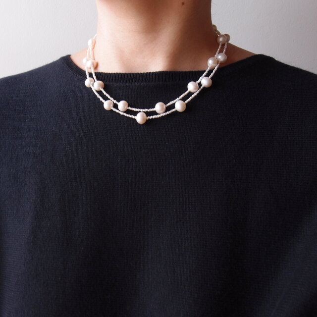 K14gf】Seed Pearl Station Necklace／大粒パール ステーション 