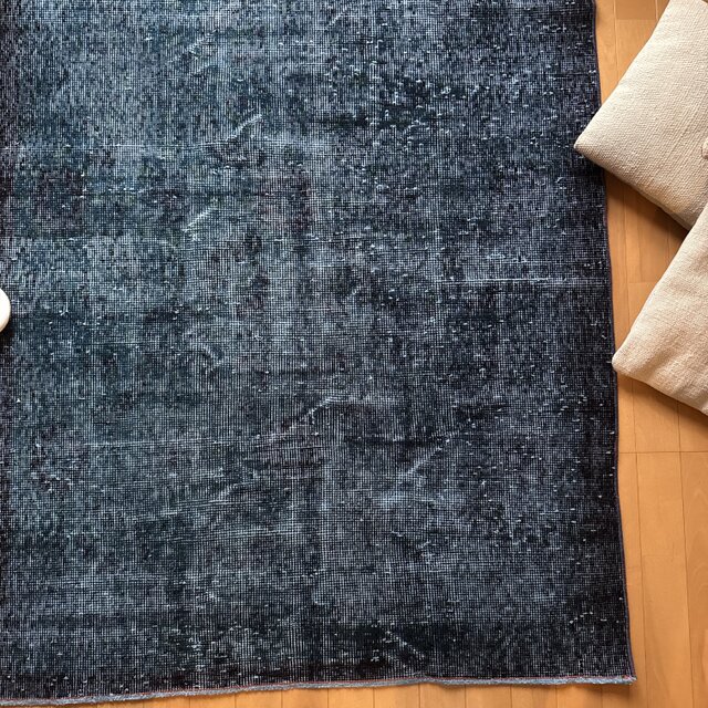 貴重110×198 デニムブルー藍色オーバーダイ トルコヴィンテージラグ