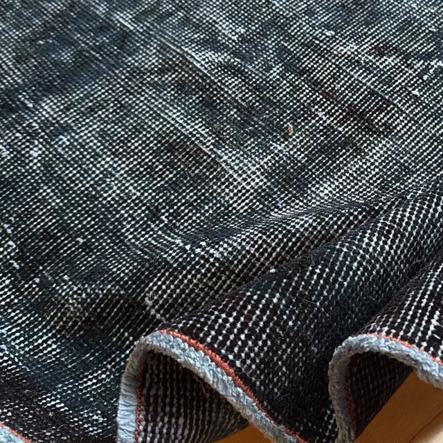 貴重110×198 デニムブルー藍色オーバーダイ トルコヴィンテージラグ