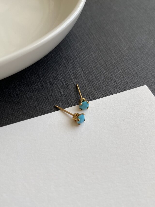 14kgf Vintage Turquoise Pierced ヴィンテージスワロフスキー