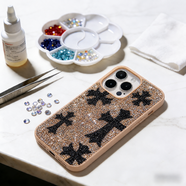 ゴス デコ電 iPhone 16 ケース ゴシッククロス デコ電スマホケース｜iPhone17/16対応 ラインストーン