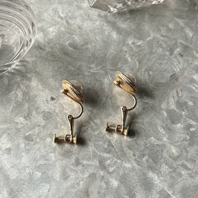 Y1226-ヴィンテージイヤリング U.S.A. Faux Pearl Gold Tone Twisted