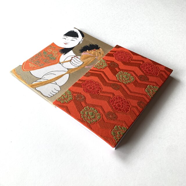 瑞馬童子〜橙牡丹』 金襴織物御朱印帳 B6 大判サイズ 馬 子供 干支