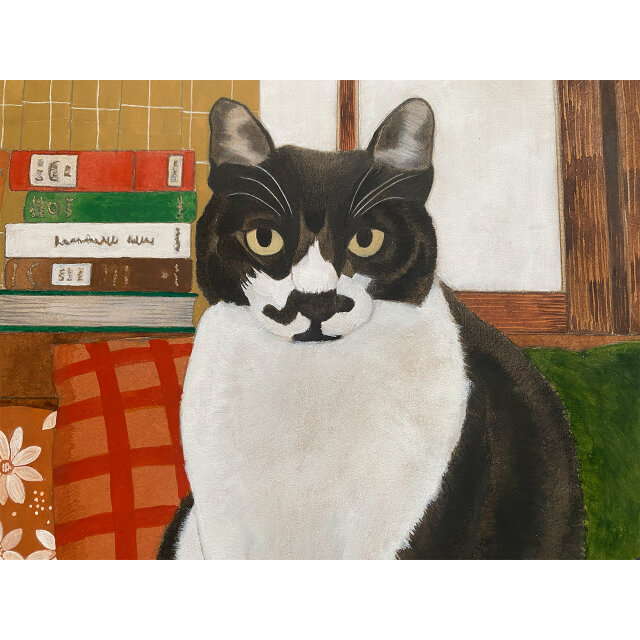 「寝っころがる猫」額縁入り（原画） 猫イラスト「寝っころがるグリコ」原画 | iichi 日々の暮らしを
