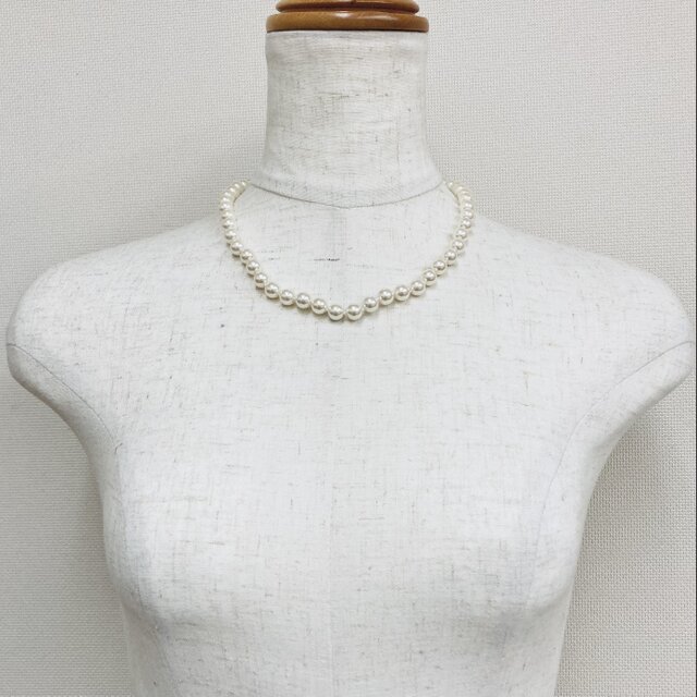 ガラスパールオールノットネックレス/8mm約45cm/クリーム/R/made in