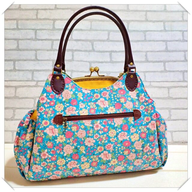 受注製作】色を選べる！YUWAシャモニー＆帆布 あおりがま口バッグ