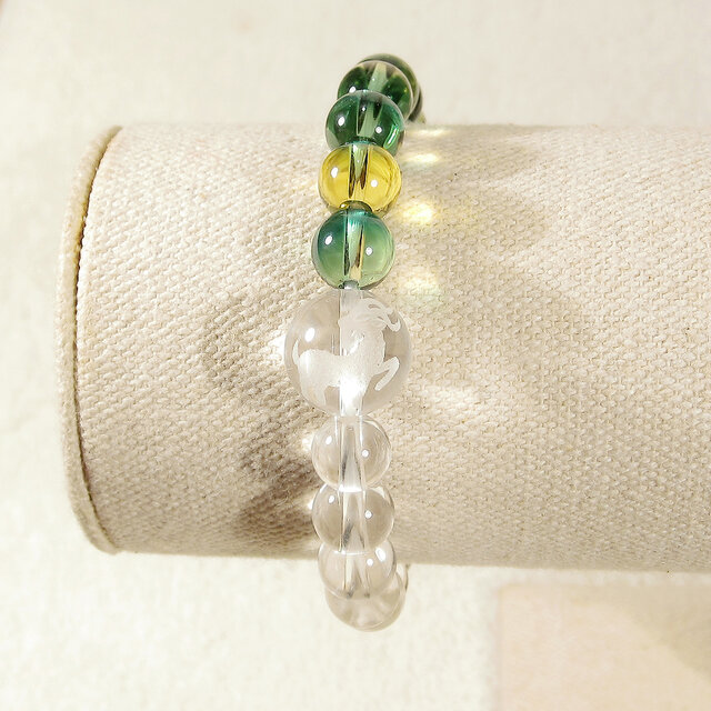 グリーンシトリンクォーツと水晶のブレスレット（内周：15cm、美しい
