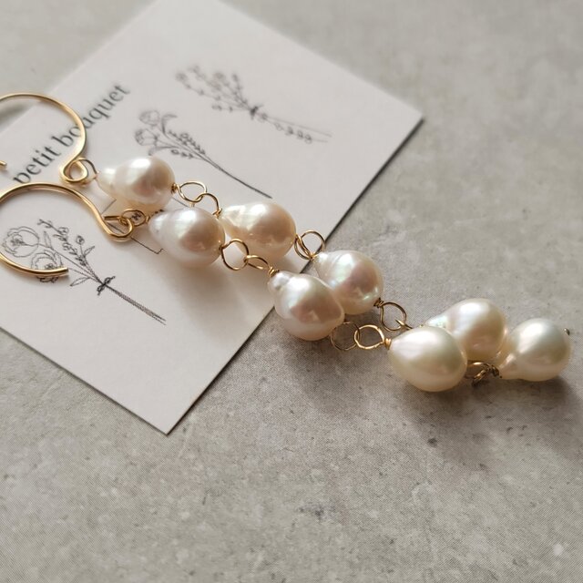 14kgf 】柔らかな光沢感＊淡水パールピアス | iichi 日々の暮らしを