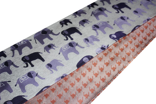 正絹リバーシブル半幅帯｜「悠久の象」×「波乗り千鳥」 | iichi 日々の