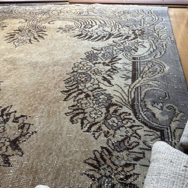 超大判165×265メダリオン ベージュ×グレイ トルコヴィンテージラグ