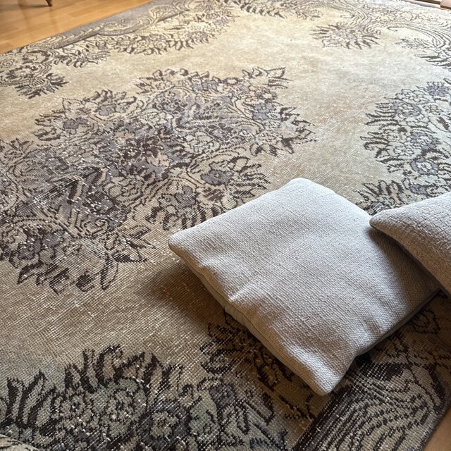 超大判165×265メダリオン ベージュ×グレイ トルコヴィンテージラグ