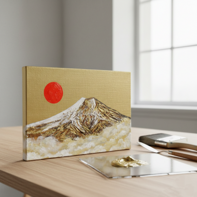 開運インテリア】油彩画「黄金富士に旭日」SM号 | iichi 日々の暮らし