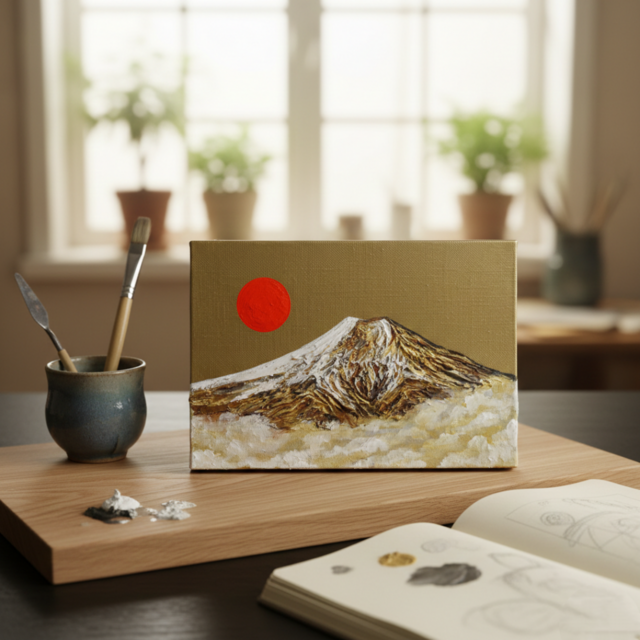 開運インテリア】油彩画「黄金富士に旭日」SM号 | iichi 日々の暮らし