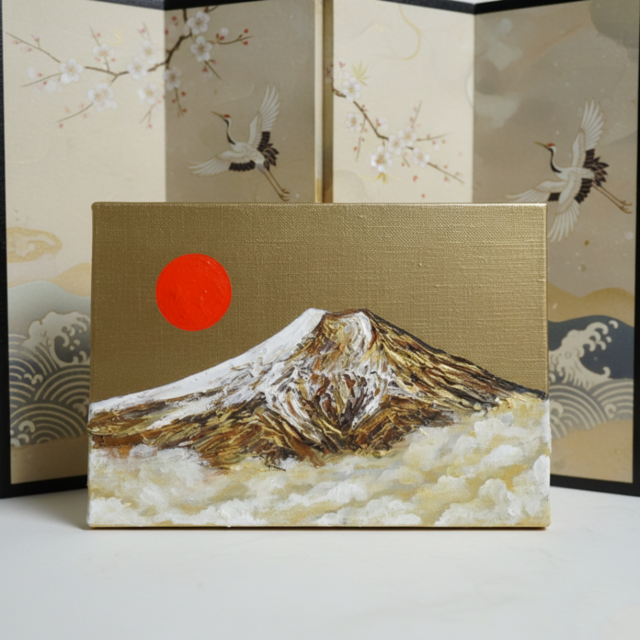 開運インテリア】油彩画「黄金富士に旭日」SM号 | iichi 日々の暮らし