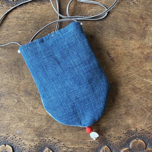 amulette* 藍染*古布*お守りネックレス*手織り*和*水晶*淡水パール