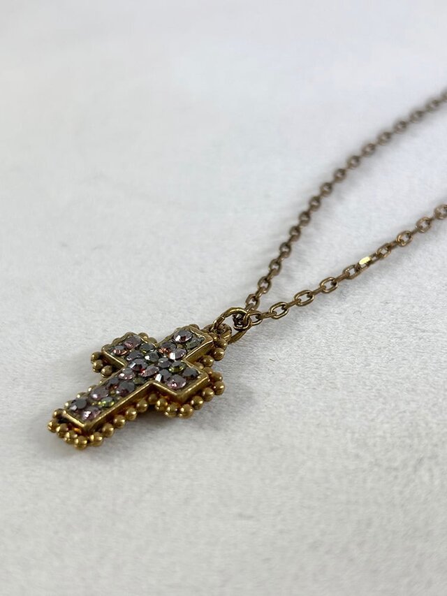 ネックレス クロスペンダント ミックスカラー 真鍮チェーン 19ack7