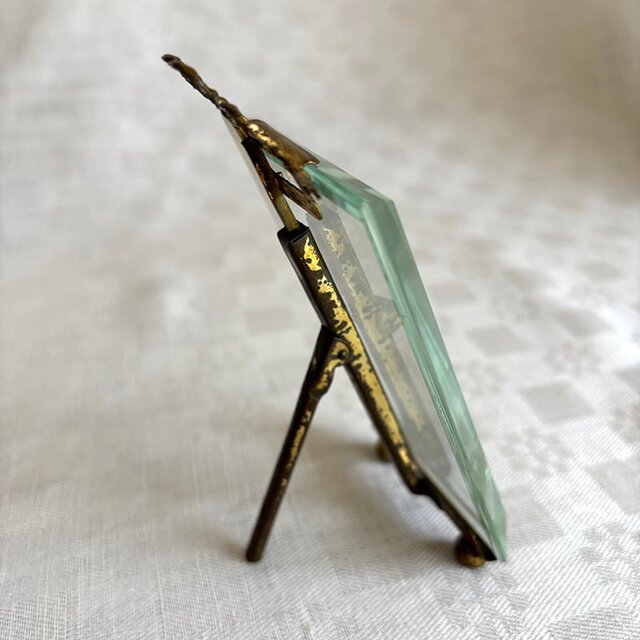 ガラスのフォトフレーム リュバン装飾 りぼん 真鍮 写真たて 19oth20