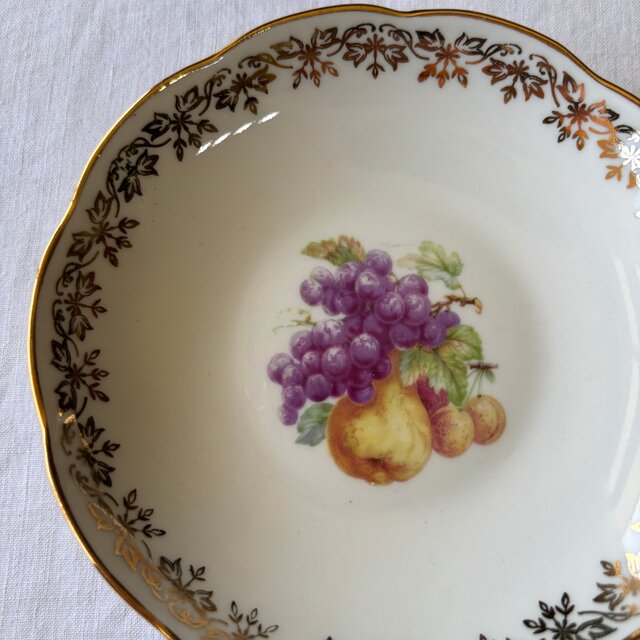 小皿 リモージュ デザートプレート ケーキ皿 フルーツ金彩 ぶどう梨