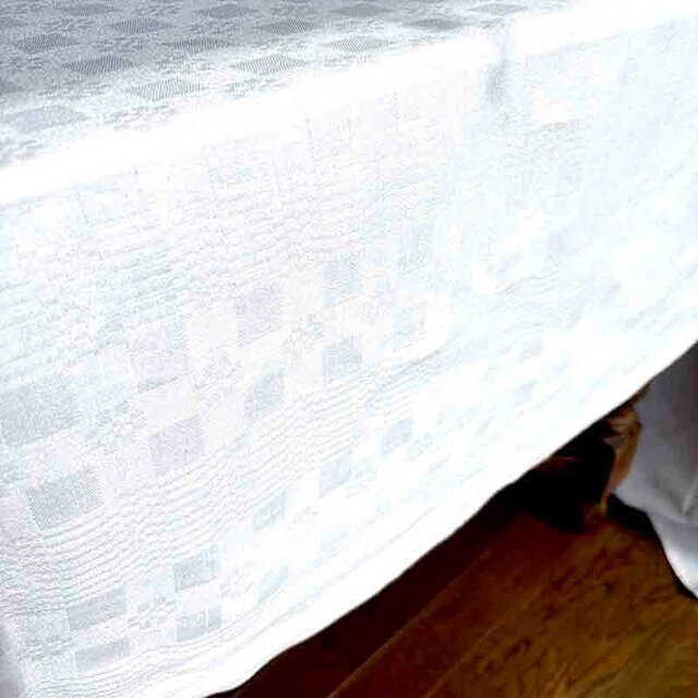 テーブルクロス 白ダマスク織 モノグラムSR 白糸刺繍 大型クロス
