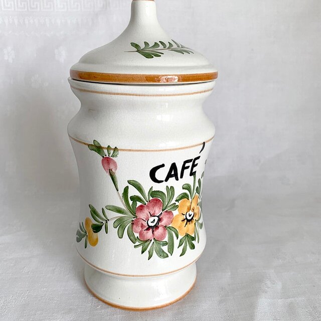 蓋付き壺 お花のポット・陶器キャニスター コーヒー豆入れ 12twcp5