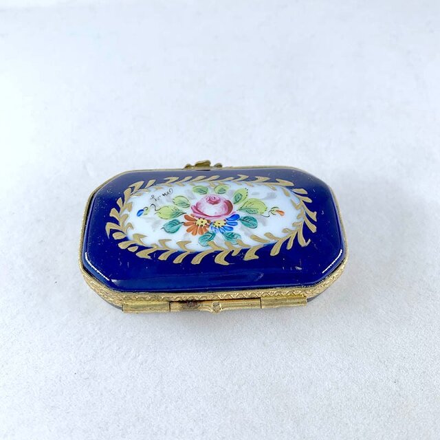 メキシコ製　青い花の陶器の小物入れ 陶器の小物入れ ロイヤルブルー お花柄 浅型 手描き小物 18otb15-2