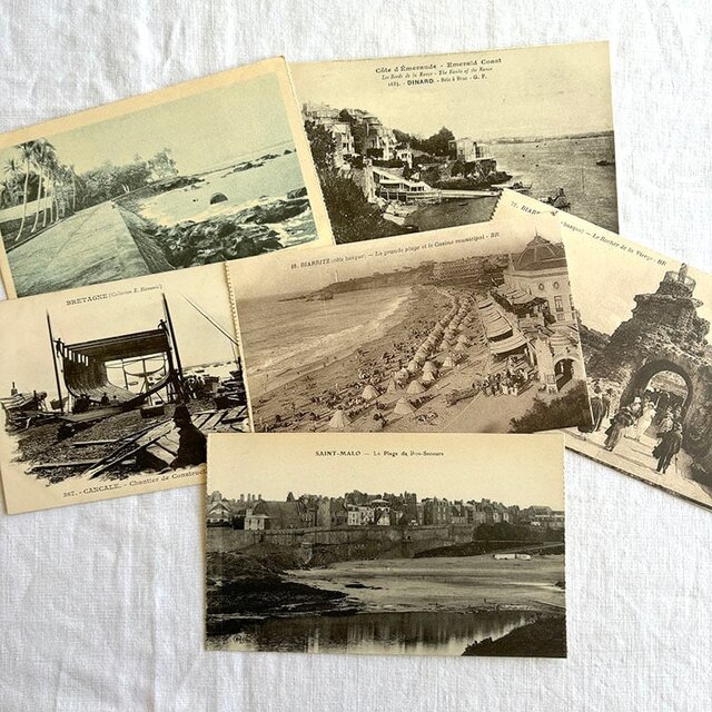 アンティークポストカード 風景 海辺 1920-1930年代 未使用6枚セット