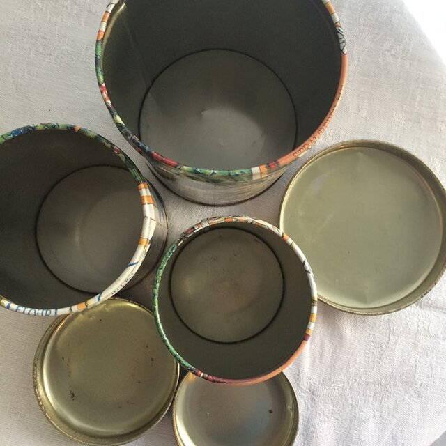 TIN缶 アップルパイ ピクニック模様 入れ子缶筒_ 3個セット 14OTc3