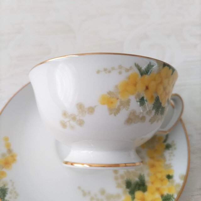 大倉陶園 OKURA ミモザ柄 ティーカップ＆ソーサー 6客 金彩 花柄 Yahoo!