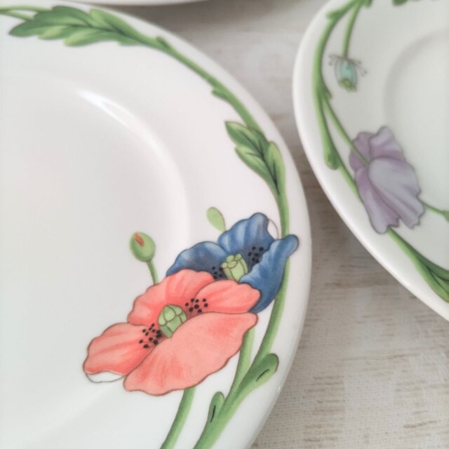 ヴィレロイ＆ボッホ　アマポーラのプレート大中小各2枚　花柄皿 6枚セット 陶器製 Villeroy & Boch｜AMAPOLA｜ビレロイ＆ボッホ｜アマポーラ｜プレート
