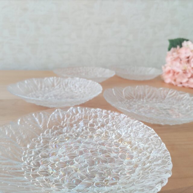 紫陽花｜あじさい｜オーロラ｜プレス｜ガラス｜プレート｜昭和レトロ