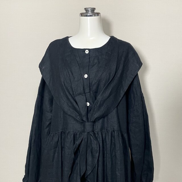 ☆仕立て済み・即納品☆セーラーりぼんのふわっとワンピース 長袖◇黒