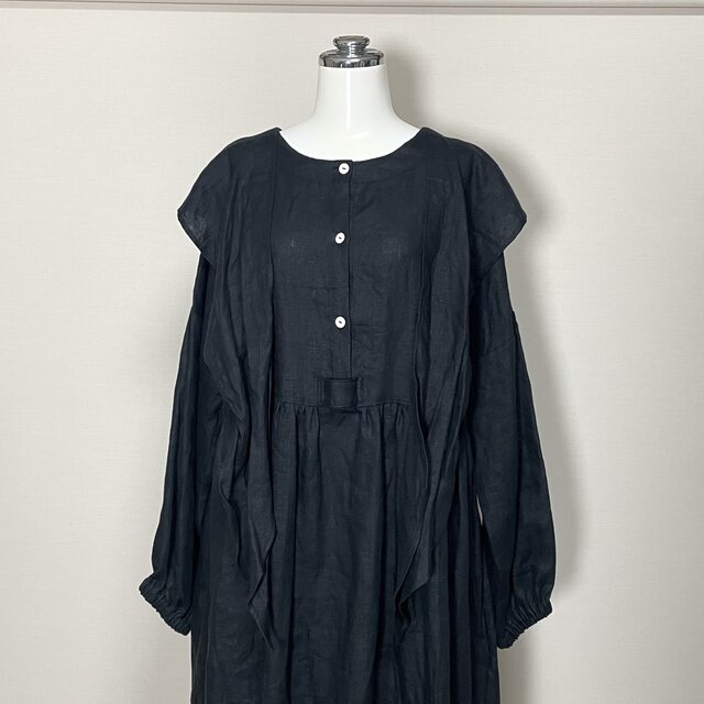 ☆仕立て済み・即納品☆セーラーりぼんのふわっとワンピース 長袖◇黒